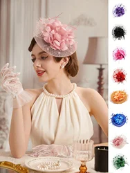 1PCS Fascinators Hat Kentucky Derby Tea Party Headwear For Women Girls Flower Mesh Ribbons Feathers Headband