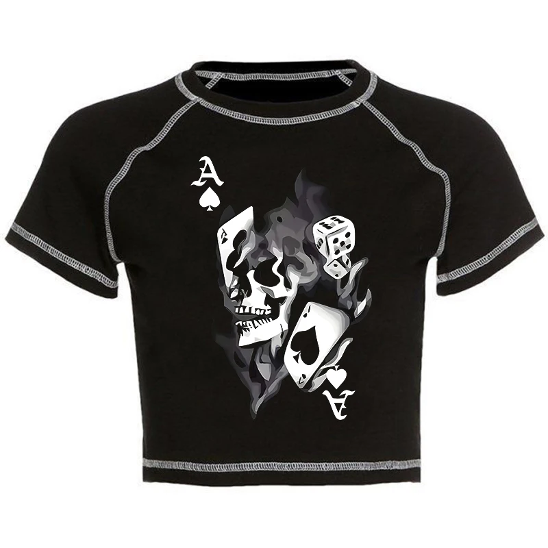 Y2k Moda Creativa Modello Comico Stampa Estetica Donna Tee Sexy Slim T-shirt a maniche corte Goth Harajuku Streetwear Crop Top