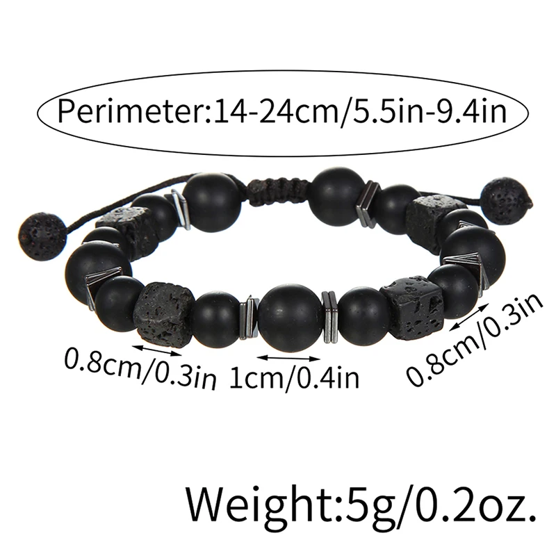 Black Bracelet Lava Square Volcanic Stone Bracelet Men\'s Matte Black Glass Beads Adjustable Bracelet Bracelet Charm Bracelet
