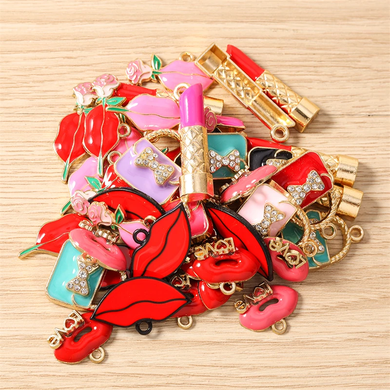 10 Stück niedliche, gemischte Emaille-Anhänger für Make-up-Taschen, Lippenstift-Anhänger für die Schmuckherstellung, Ohrhänger, Halsketten, DIY-Bastelzubehör – Detail 4