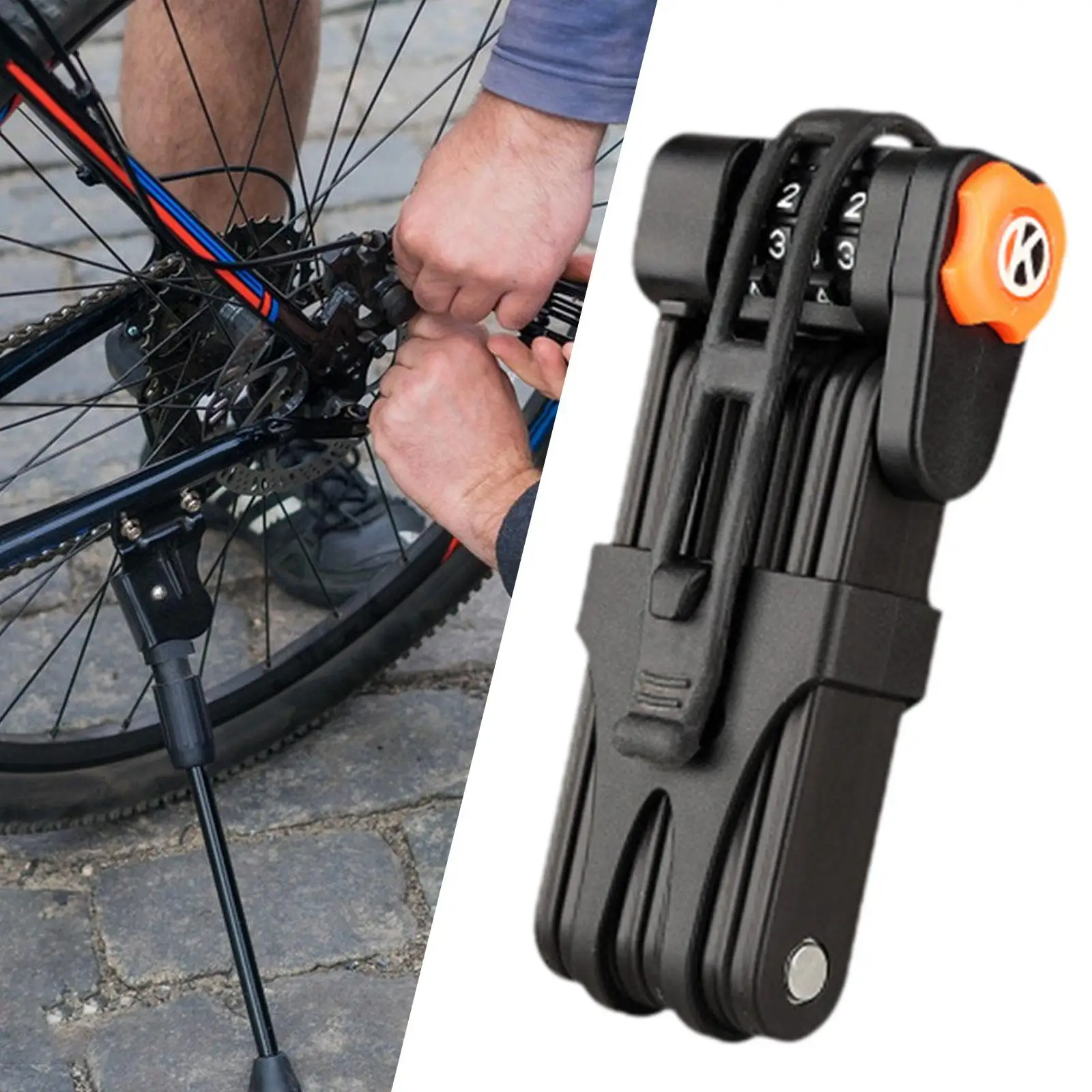 Candado plegable para bicicleta de montaña, candado con contraseña de 4 dígitos, equipaje para Scooters