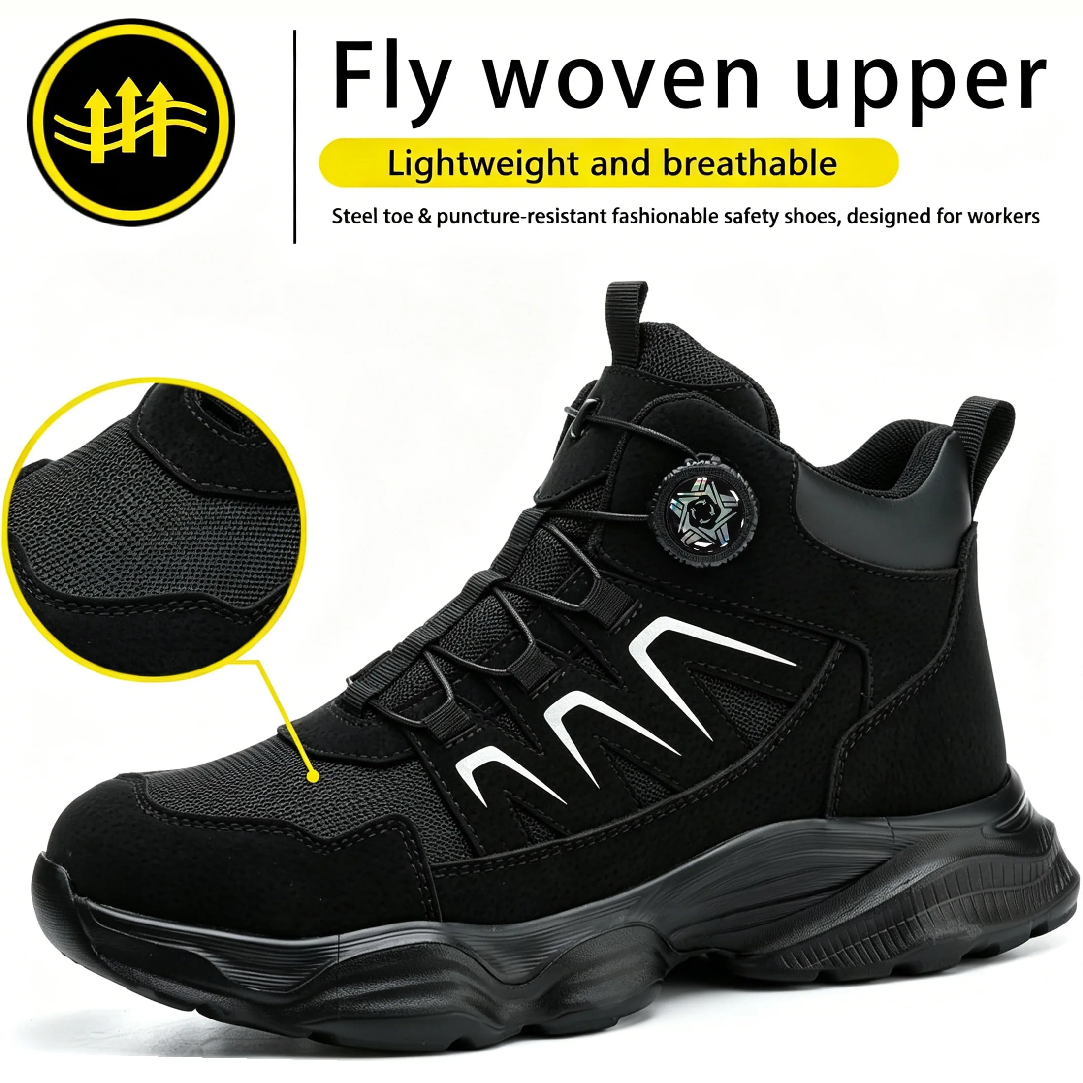 Indestructible Steel Toe Men's Safety Shoes Light Men's Work Boots Anti Smash Impact Resistant Construction Industrial Footwear