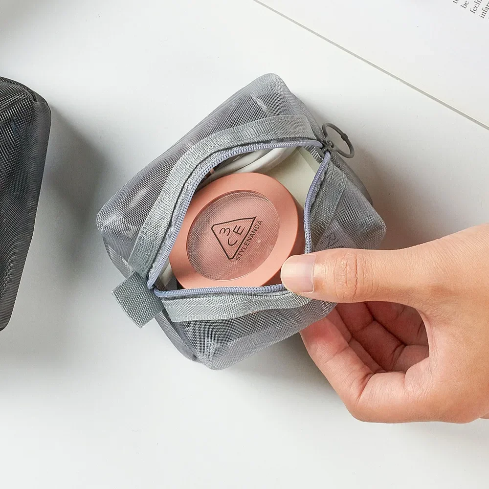 

Multipurpose Breathable Square Mesh Storage Pouch Lightweight Wash Bag Zipper Coin Purse Large Capacity Travel Accessories