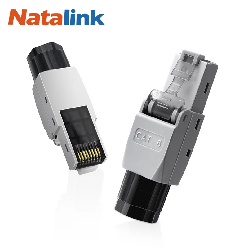 Natalink RJ45 Connector Tool-Free, CAT6 Field Termination Plug, Gold Plated Modular Plug, UTP CAT6 Connector Toolless