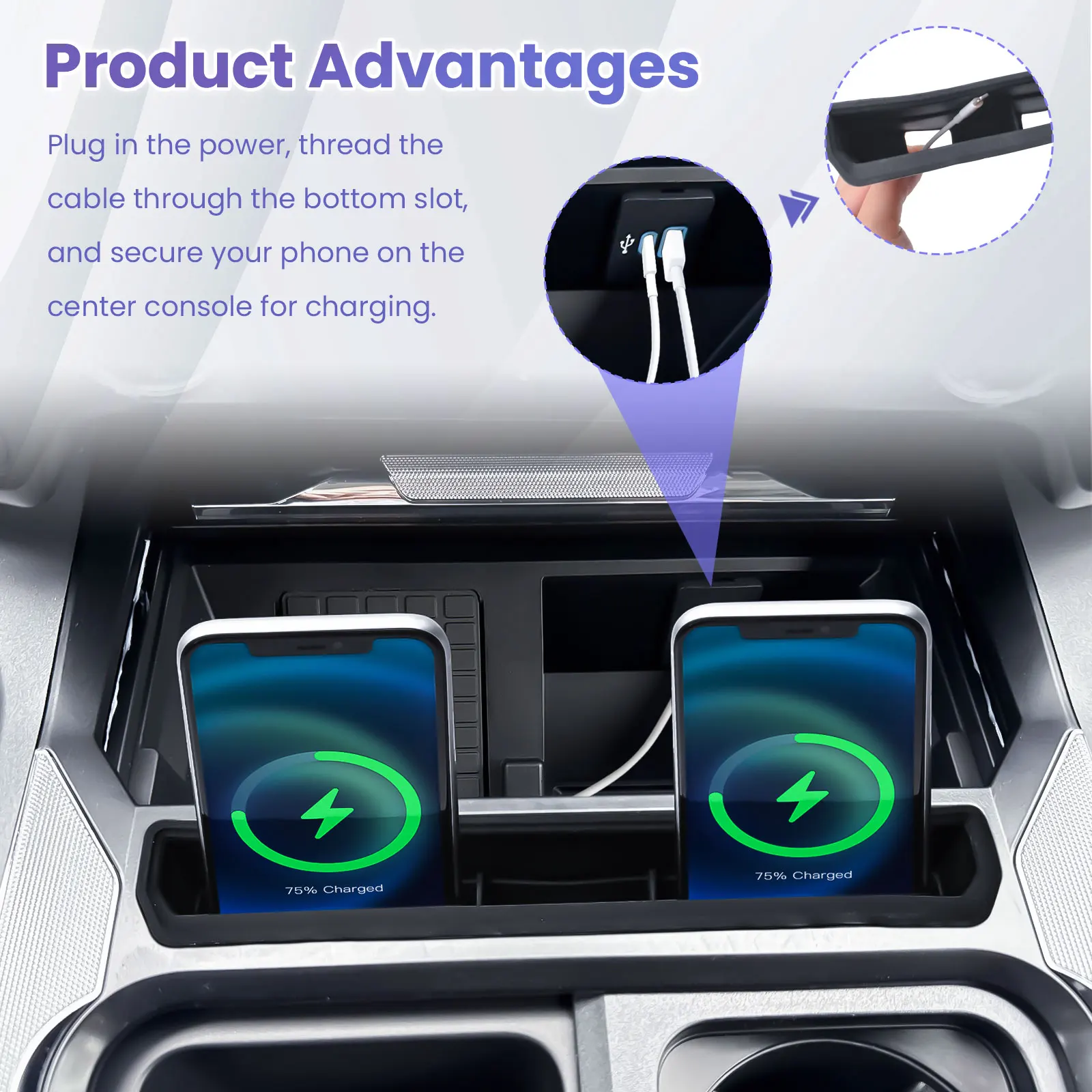 Middle Center Console Phone Holder for 2023 2024 2025 2026 Ford F250 F350 F450 F550 Pocket Insert Storage Stand Holder Organizer