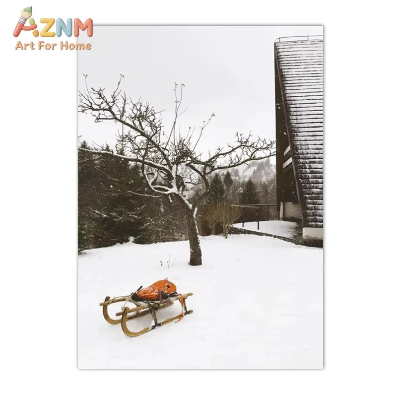 Single Winter Farmhouse Canvas Wall Art Snowy House Pinecone Ice Skate Wall Prints Living Room Bedroom Home Decor Poster Gift