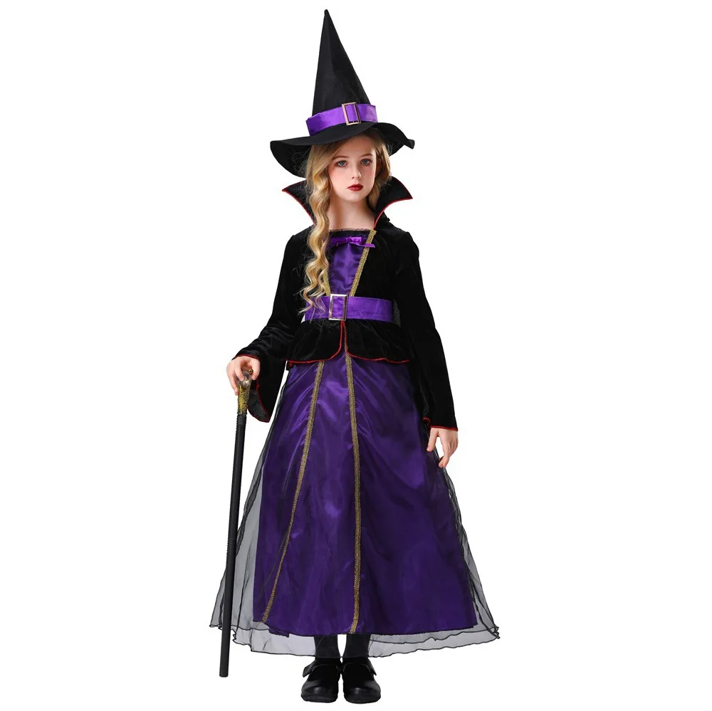 Kids Purple Elegant Noble Witch Dress Stage Performance Costume Cosplay Witch