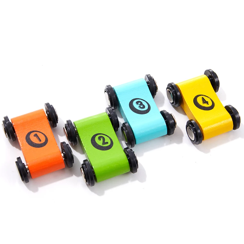 

Wooden Inertia Pull-Back Slide Car - Children's Track Glider Trolley Toy