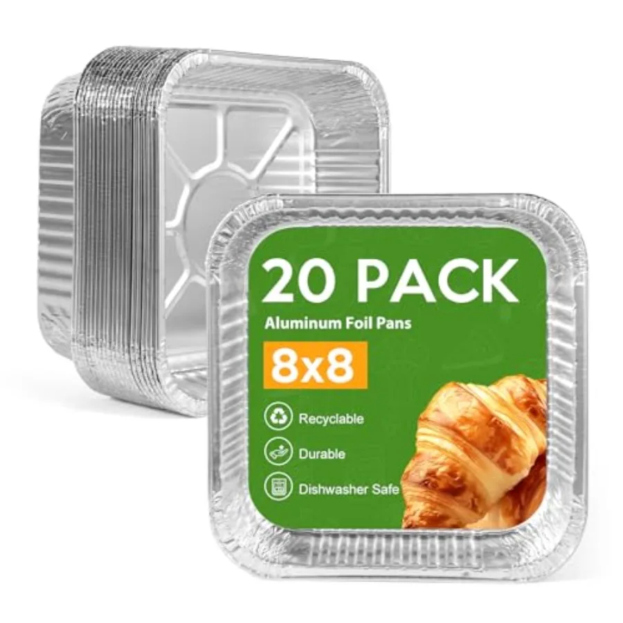 

8"x8" Aluminum Foil Pans Disposable - Square Baking Pans Disposable Grill Accessories Meal Prep Containers Heavy Duty Tin Foil