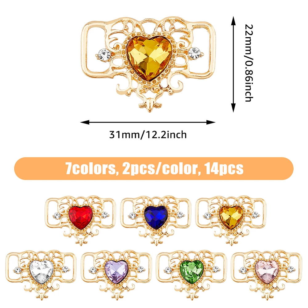 14Pcs Shoelaces Charms for Sneakers Rhinestone Shoelace Buckles Alloy Shoelaces Clips Decorative Heart Shoe Laces Charms