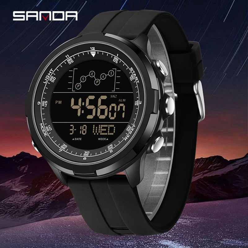SANDA Digital Watch Men Military Army Sport Wristwatch Top Brand Luxury LED Stopwatch Waterproof Male Electronic Clock Gift 9092