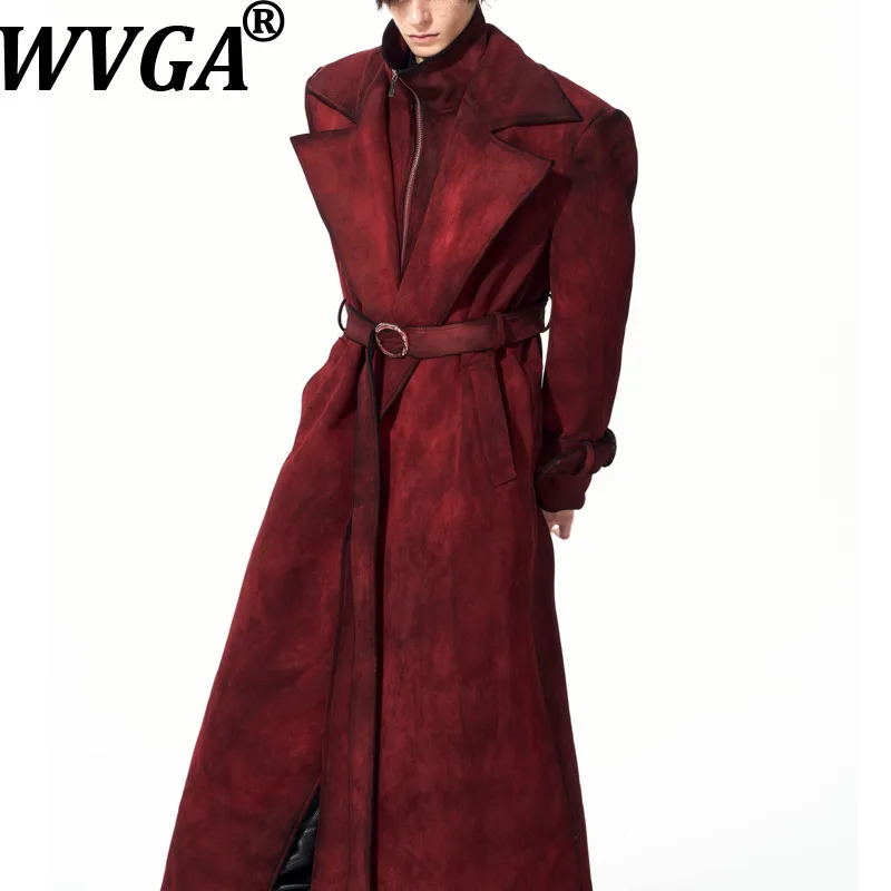 WVGA Autumn Winter New Men Spray Stain Fake Two-Piece Trendy Jakcets Niche Casual Thickened Long-lengh Woolen Trench Coat W17886