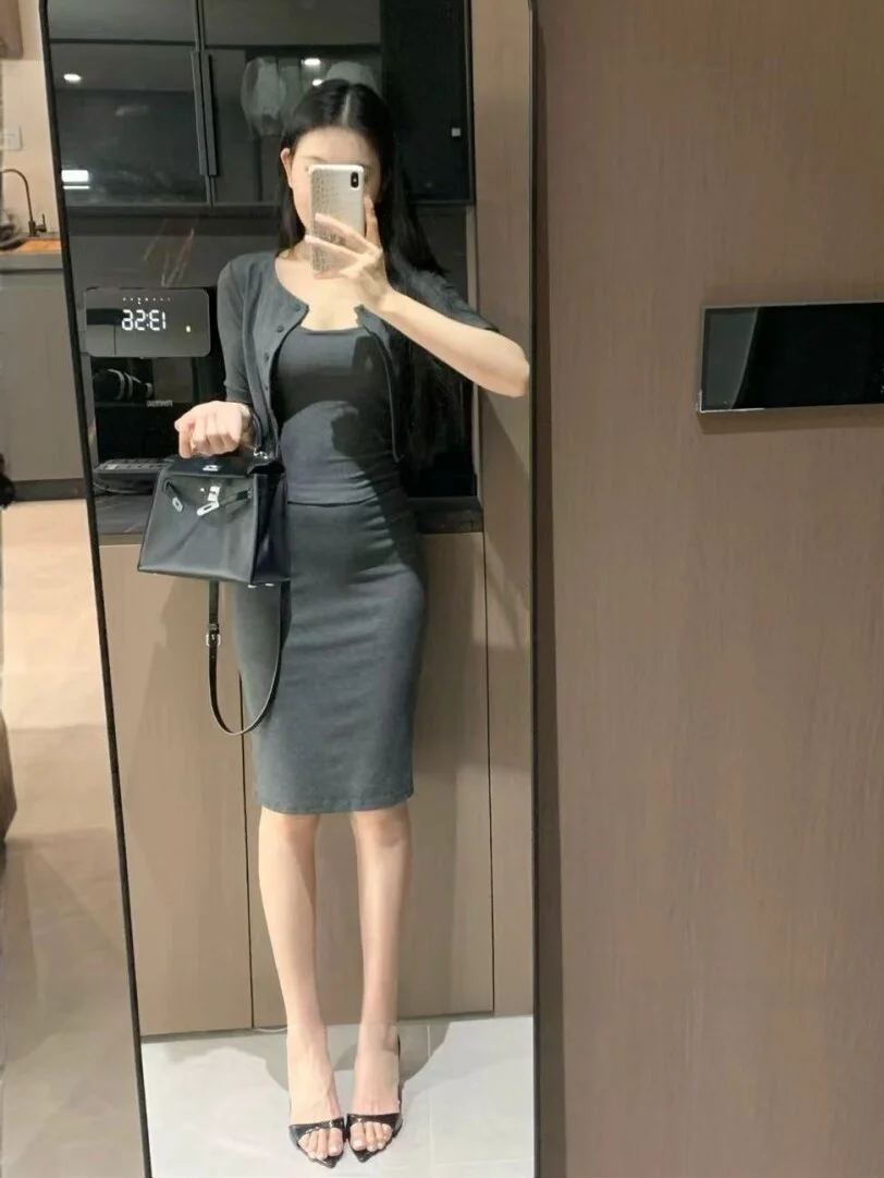 

Summer Sexy Pure Desire Slim Fit Strap Short Cardigan Half Skirt Three Piece Set Women's Gentle Wind Fashion Ensemble