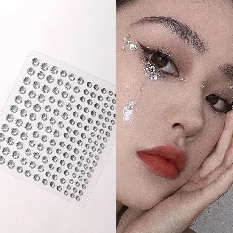 1/2 hoja de pegatinas de cristal de diamantes de imitación de cara de moda, calcomanías de gemas de diamante 3D brillantes, pegatina autoadhesiva para sombra de ojos y cejas con parte posterior plana