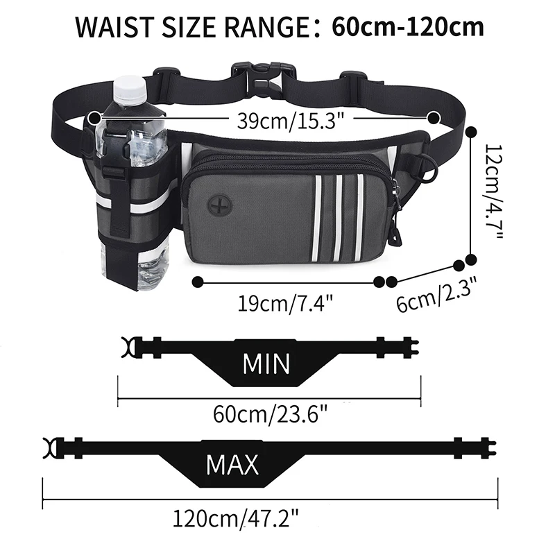 1PC Waterproof Walking Waist Bag Fanny Pack with Hands Free Dog Leash Elastic Belt for Sports Running Jogging