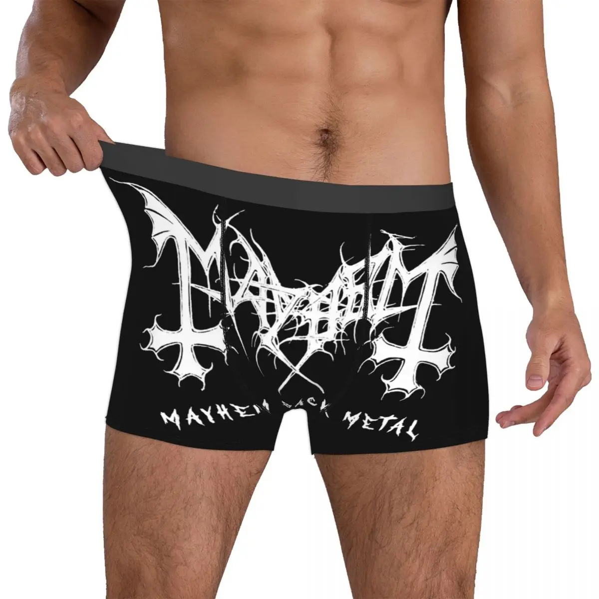 Men\'s Mayhem Black Metal Band Boxer Shorts Panties Soft Underwear Homme Sexy Plus Size Underpants