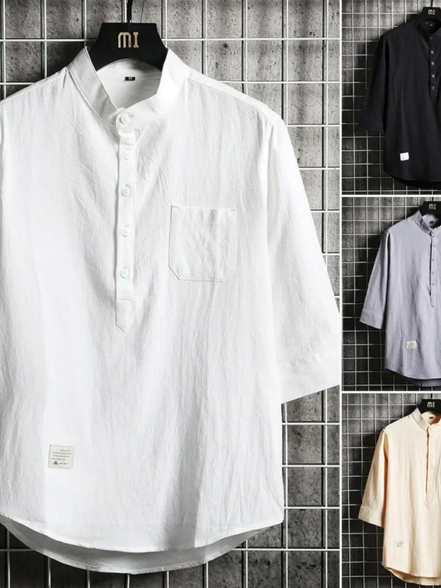 

Летняя новинка: мужская однотонная простая футболка из хлопка и льна свободного кроя, тонкая, легкая.