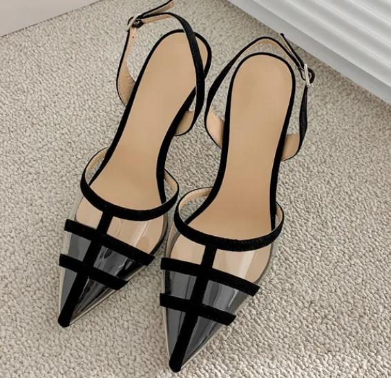 Fashion Womens Shoes 2023 Sandals Stiletto Heels Large Size Suit Female Beige Luxury Girls Big Black Pointed Comfort Closed New