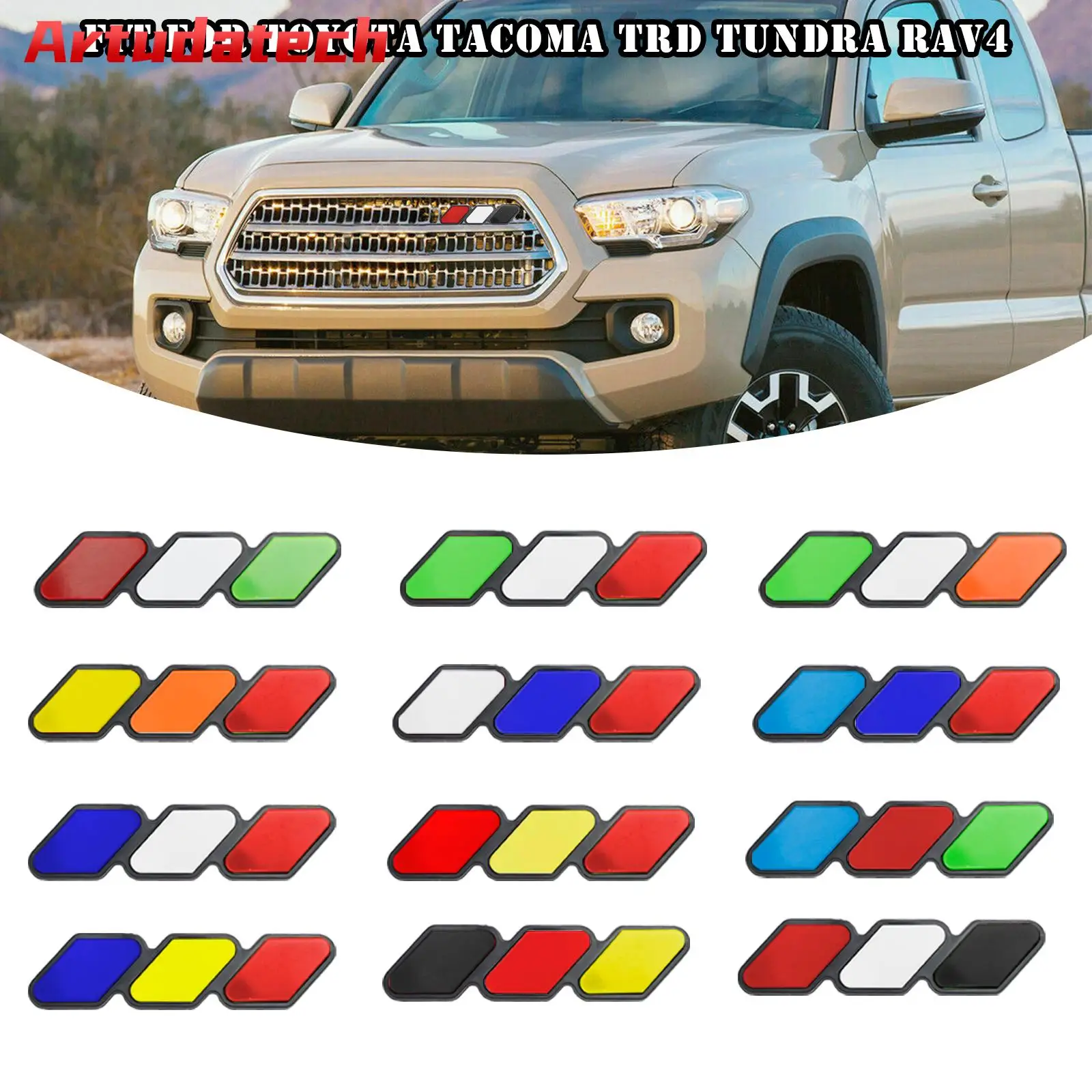 Artudatech Tri-Color Grille Badge Emblem Car Accessories for Toyota Tacoma TRD Tundra RAV4