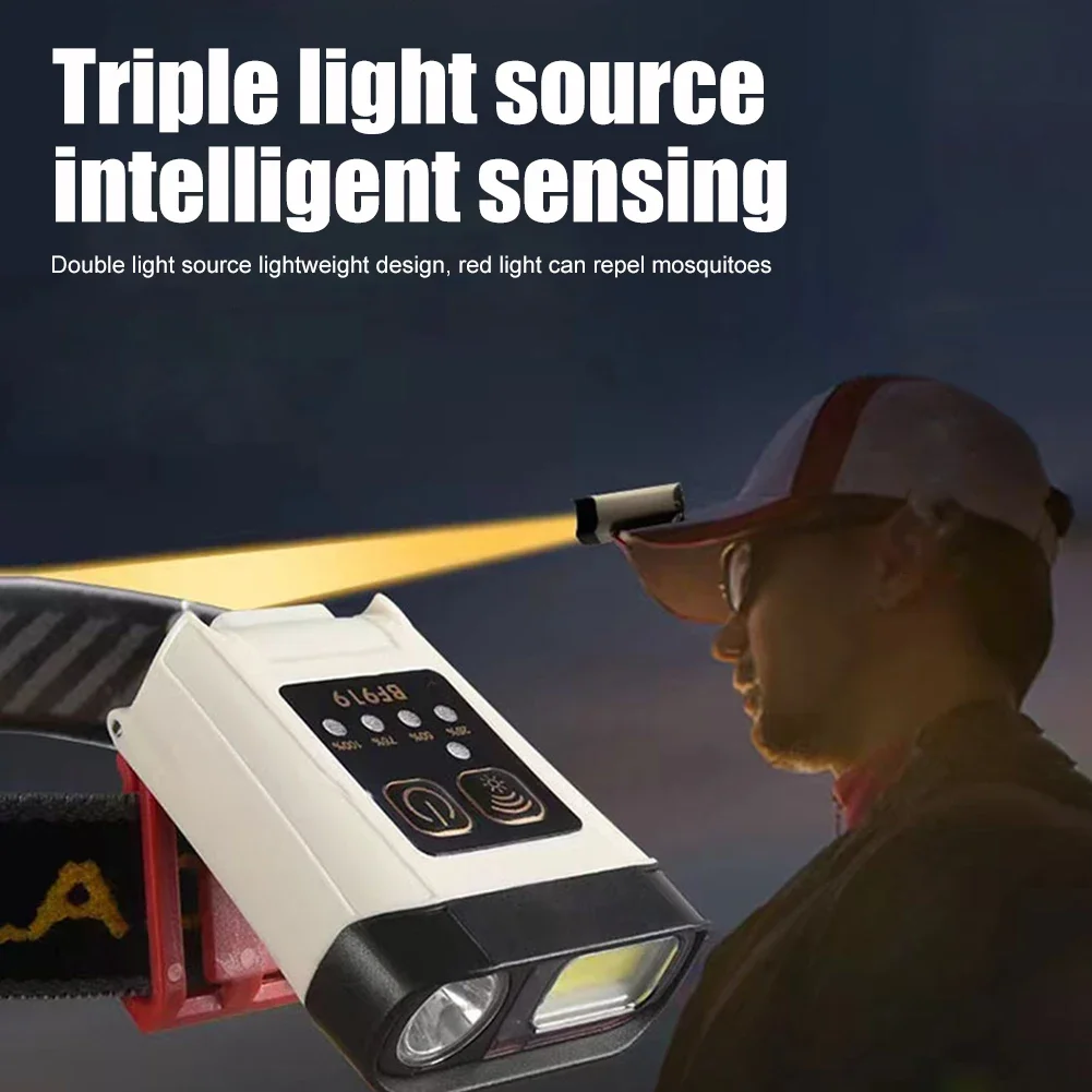 Smart Wave Sensing LED Headlamp Multifunctional Hands-free Cap Light Rechargeable for Outdoor Camping Hiking Fishing Headlamp