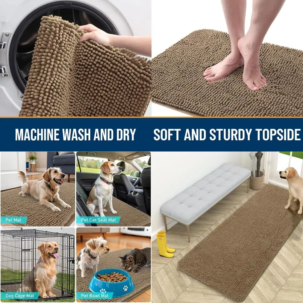 

Коврик для двери из синтетического ворса 59x24 (бежевый) - впитывающий, нескользящий, моющийся, для собак и прихожих помещений