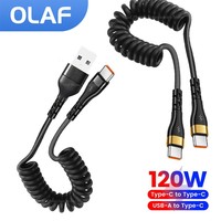 Olaf 120W USB Type C Cable Fast Charging USB A/USB C To Type C Cable For iphone Huawei Samsung Retractable Spring Type C Cable