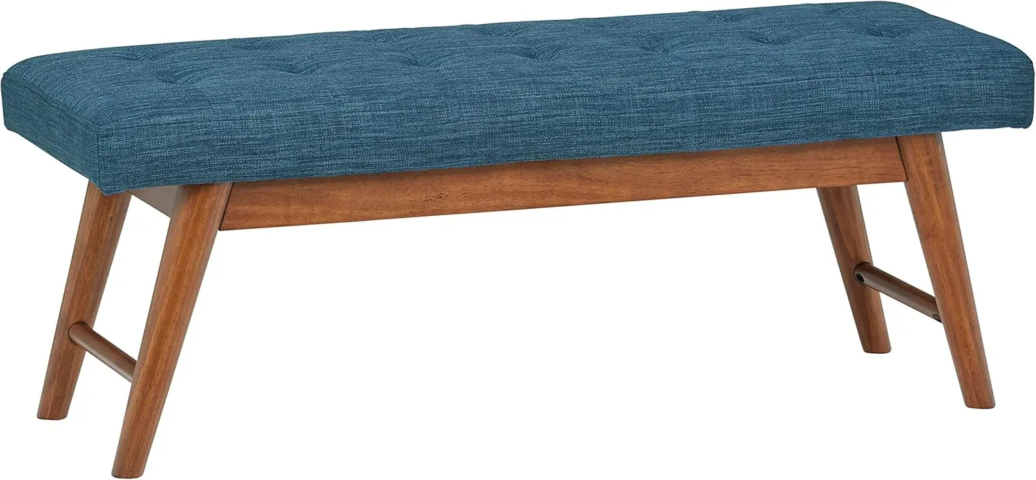 Modern Upholstered Button-Tufted Bench in Blue, 16 x 44 x 17 Inches, Stylish and Durable
