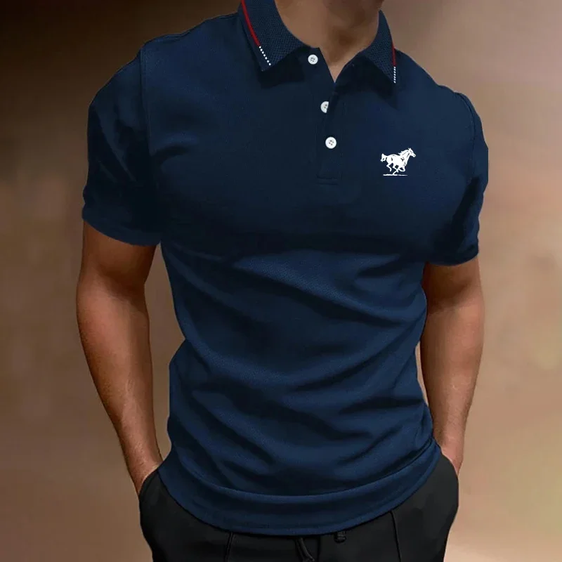 Logo Print Polo Shirt  Men Summer Polo Shirt  Short Sleeve Lapel Polo Shirt  Casual Men Polo Shirt  Tops Men Fsahion Polo Shirt