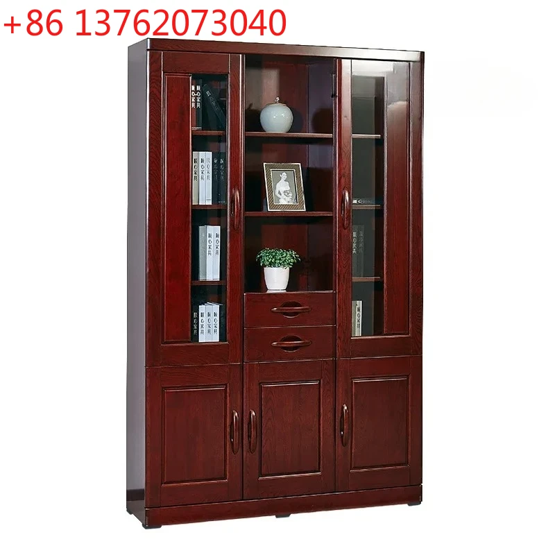 

Книжный шкаф из массива дерева с дверцей пылезащитный китайский двухдверный книжный шкаф от пола до потолка, встроенный у стены