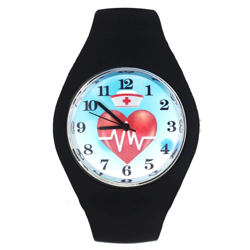 

Nurse Cap Doctor Heart Shape Hearts Rate Pattern Love Gift Fashion Women Men Sport Silicone Strap Analog Quartz Wrist Watch