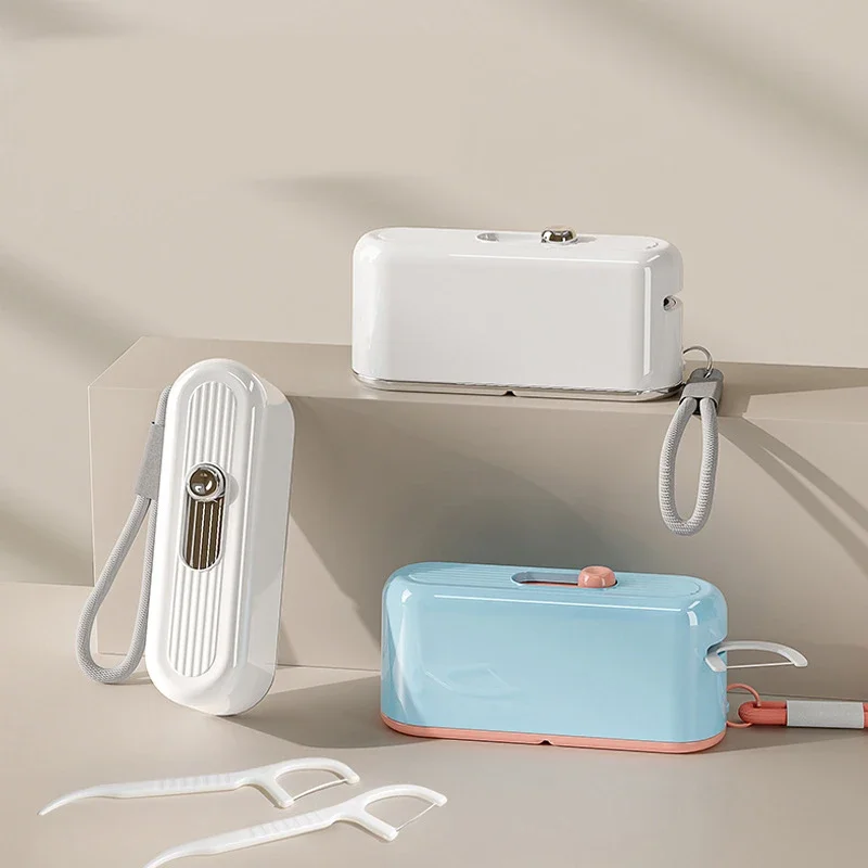 Portable Mini Automatic Pop-Up Toothpick Floss Stick Storage Box Color Block Dental Floss Case for Home Oral Hygiene Care