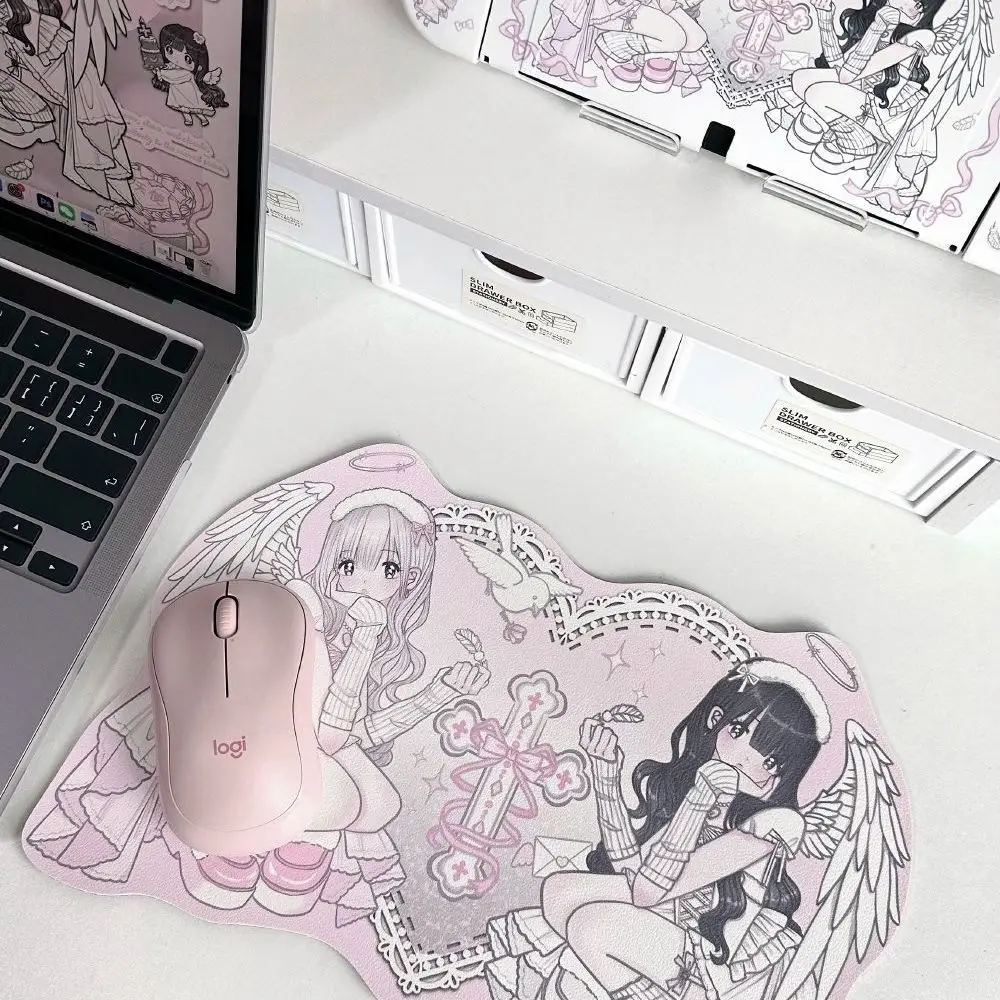 Cute Angel Wing Desk Mat Ins Girly Heart Leather Mat Waterproof Mouse Pad Office Study Dormitory Computer Keyboard Pad Decor