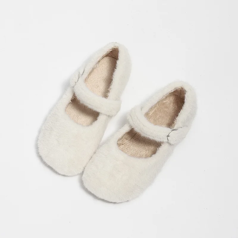 Winter Children Flat Shoes Furry Warm Kids Casual Shoes Fashion Plush Leisure Solid Color Princess Girls Shoes Soft Hook & Loop