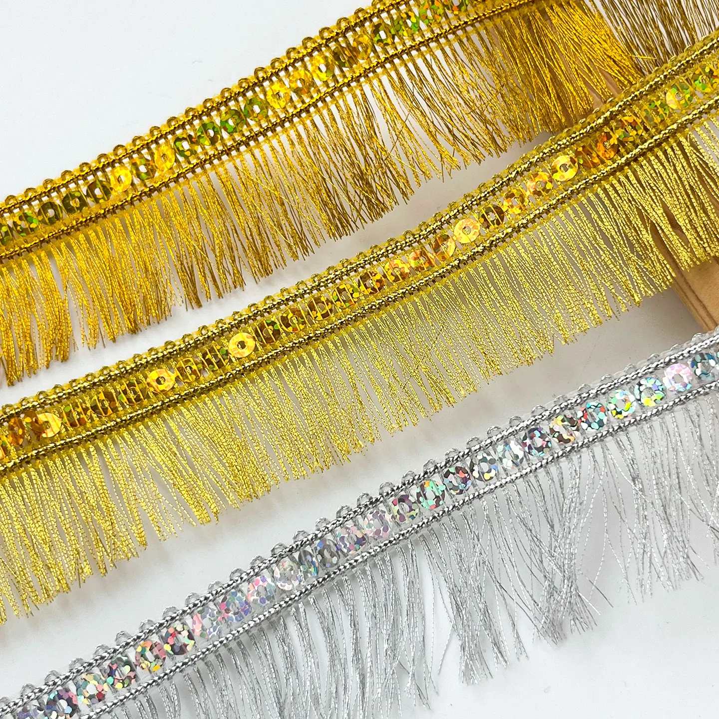 3.5cm Gold and Silver Laser Sequin Fringe Tassel Skirt Trim Ethnic Lace Decoration Shoe and Clothing Accessories