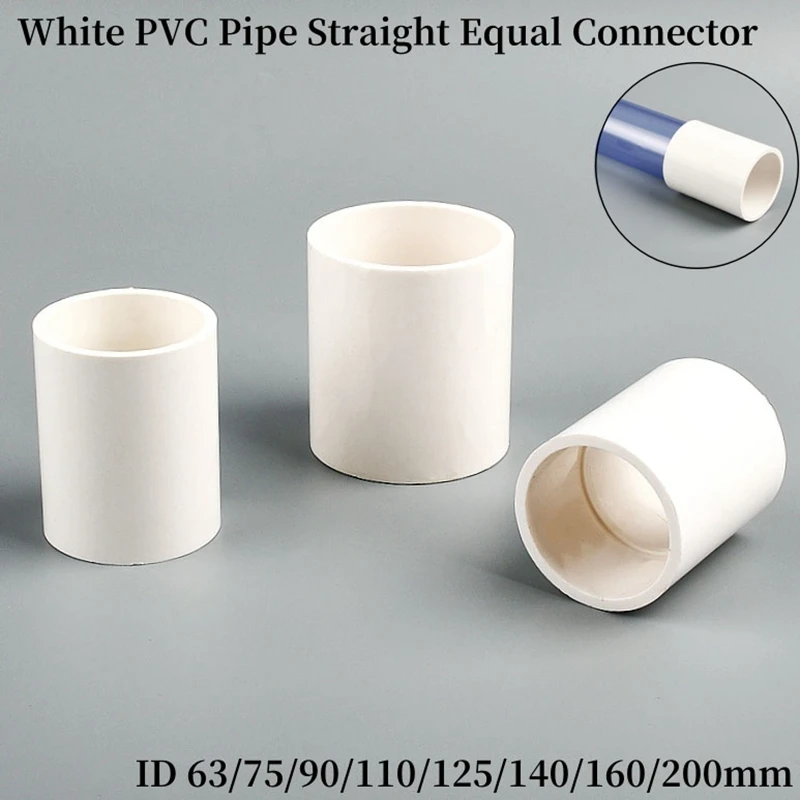 

1PC 63/75/90/110/120/140/160/200mm White PVC Pipe Straight Connectors Garden Irrigation Fish Tank Adapter Water Pipe Fittings