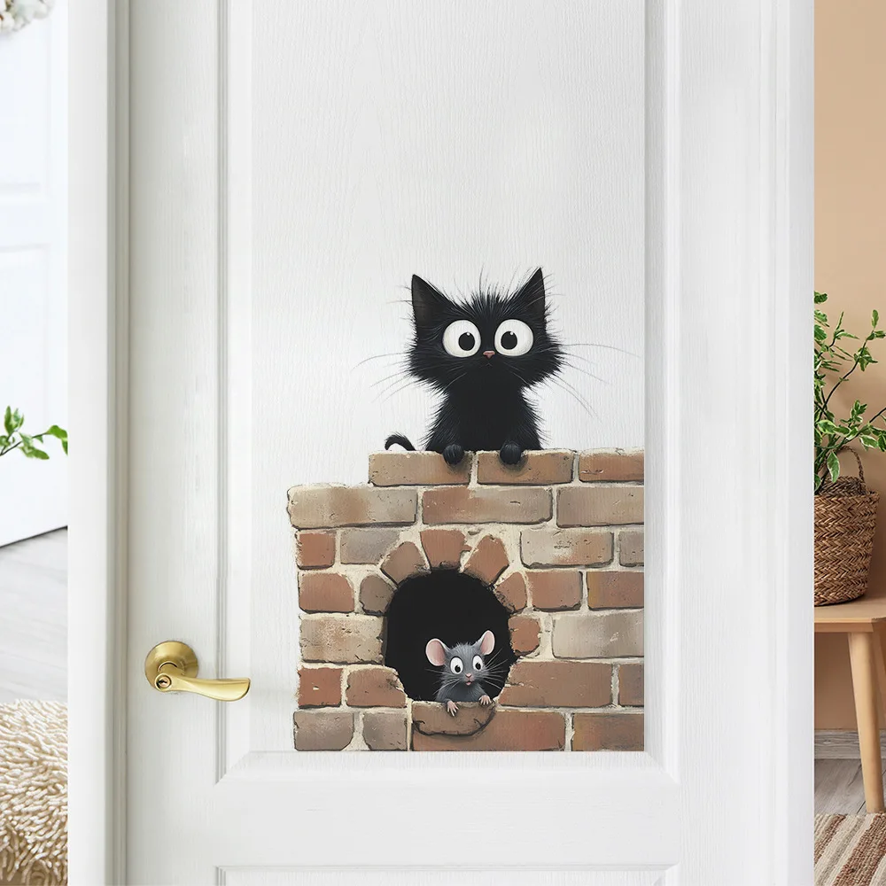 Cartoon Cat Mouse Wall Sticker Kids Room Background Decor Beautify Mural Bedroom Study Door Home Decoration Self-adhesive Decals