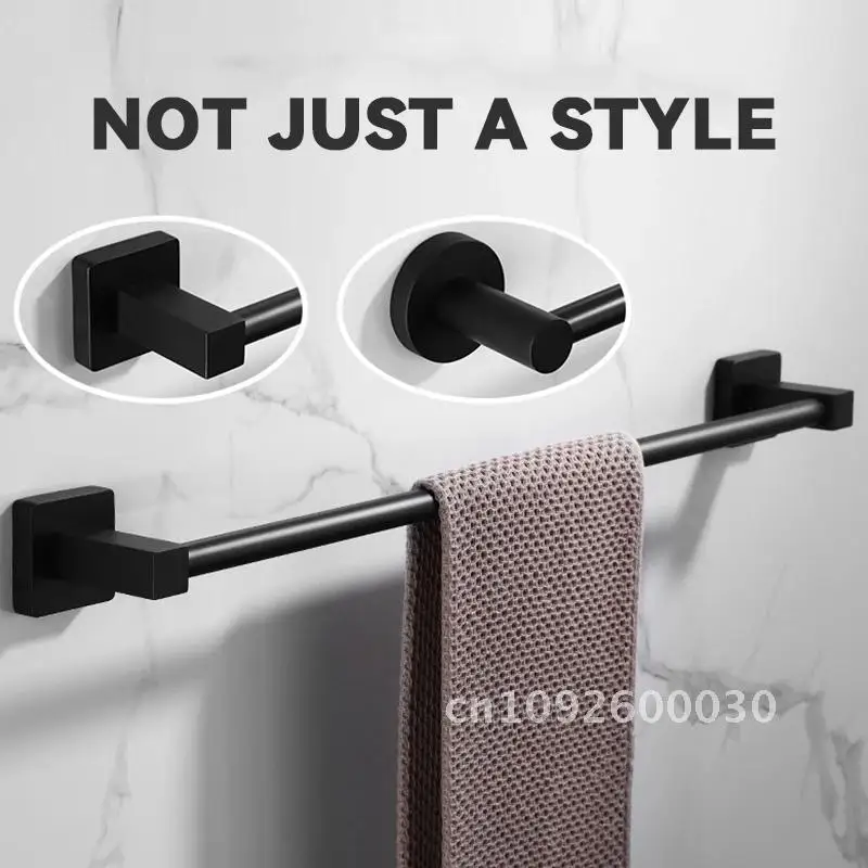 

WJNMONE Rack Robe Hook Towel Rail Bar Black Bar Hardware Shelf Accessories Bathroom Holder Tissue Bathroom Paper Zotobon Set