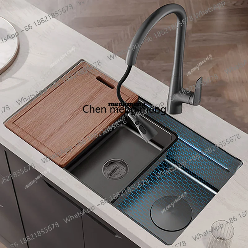 

Multifunctional Kitchen Sink Honeycomb Embossing Vegetable Bowl Thickened Handmade Stainless Sink Wash/Cut/Drain in One Full Set