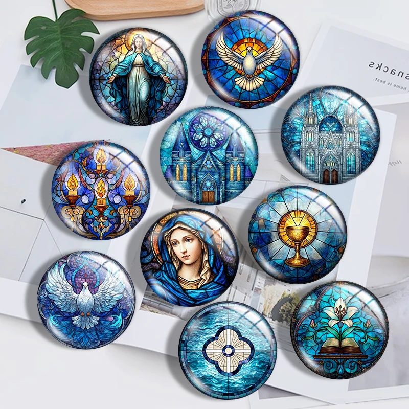 

Religious Stained Glass 10pcs mix 12mm/18mm/20mm/25mm Round photo glass cabochon demo flat back Making findings