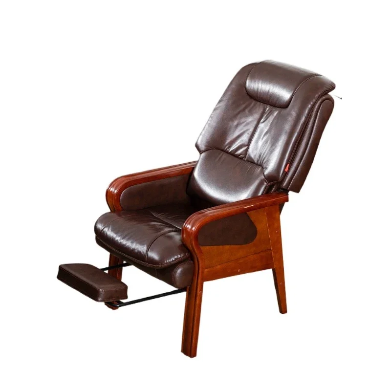 Four-legged reclining boss chair High-end business office chair Leather comfortable home study computer seat Elderly backrest