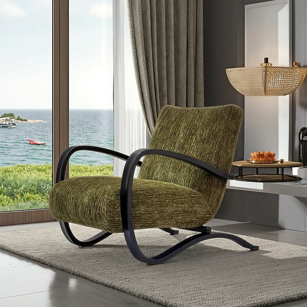 

Modern Creative Design Leisure Chair Solid Wood Velvet Fabric Armrest Used For Villa Living Room Luxury Hotel Apartments