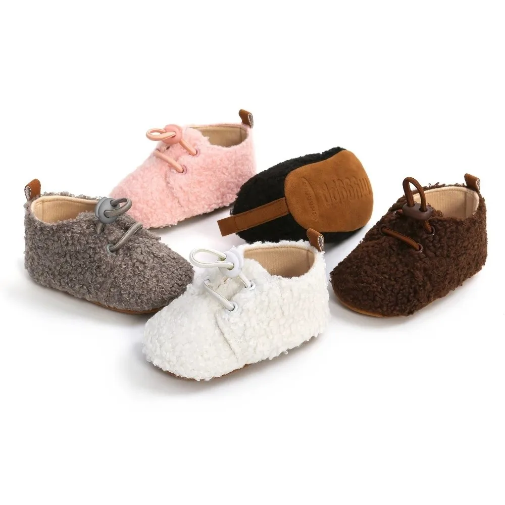 Anti-Slip Baby Booties Fluff Material Cashmere Lining Toddler Shoes Warm Insulation First Walking Soft Sole Shoes Winter Indoor