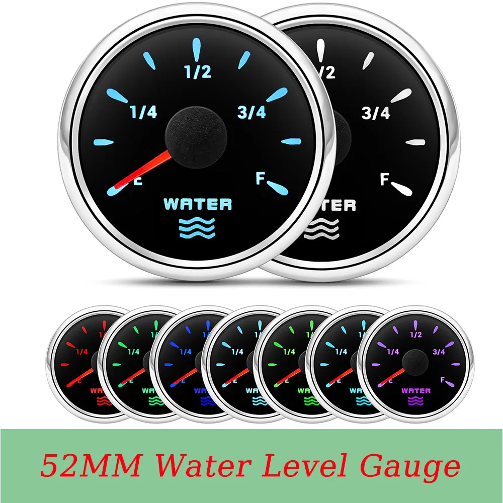 

IP67 Waterproof Marine Meter 52mm Water Level Gauge Fit for 12-24v Boat Car Motor 7 Colors LCD Digital Display without Sensor