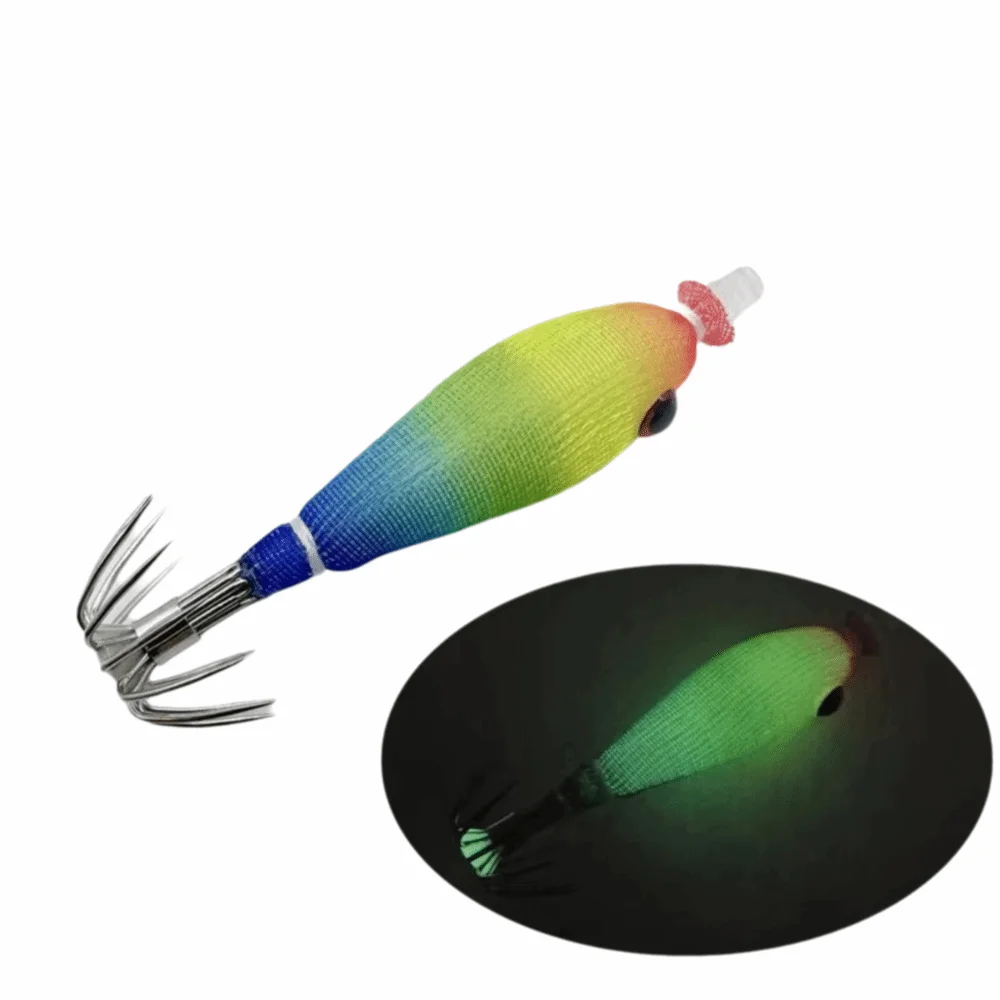 Jigging Luminous Squid Jig Small Wooden Shrimp Sea Fishing EGI Squid Hook Silicone Cloth Wrapping Jigging Lure Sea Fishing