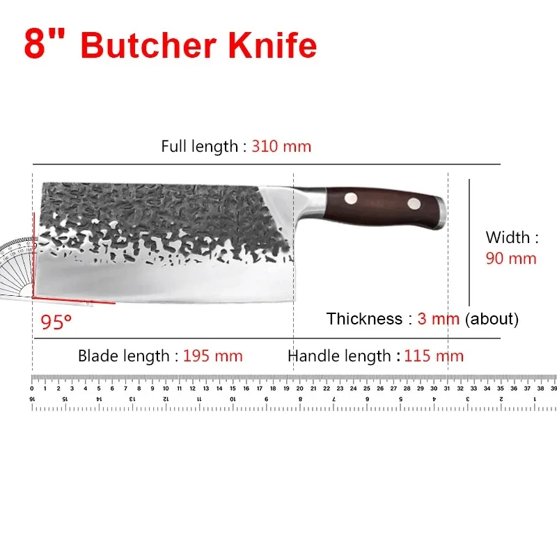 Heavy Duty Kitchen Knife Stainless Steel Chinese Bone Knife 8 Inch Meat Cleaver Vegetables Slicing Chef\'s Knife Cooking Tools