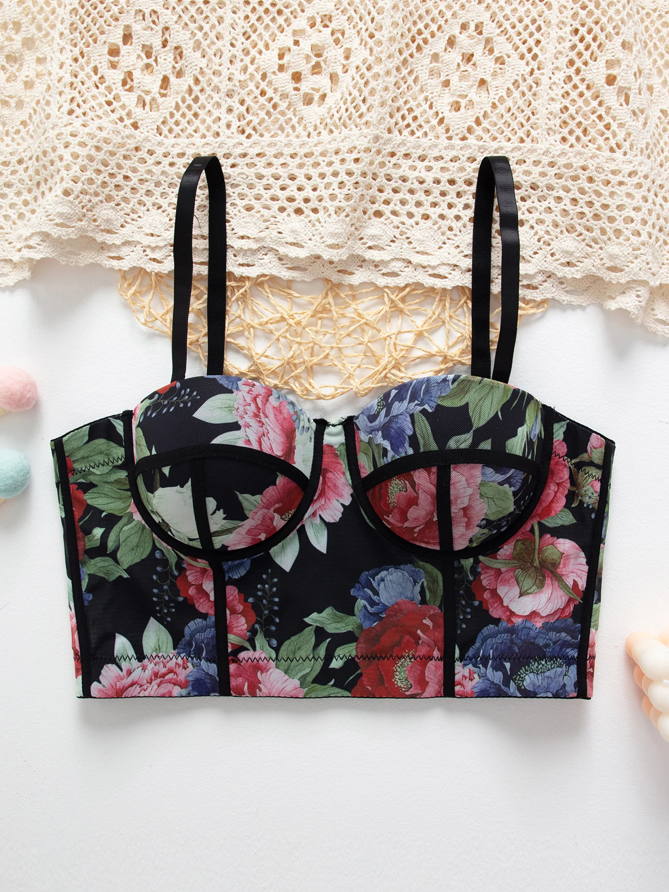 Flower Printing Bra Buckle Style Design Adjustable Size Simplicity Elegant Breathable Comfortable Shoulder Strap Women Bra