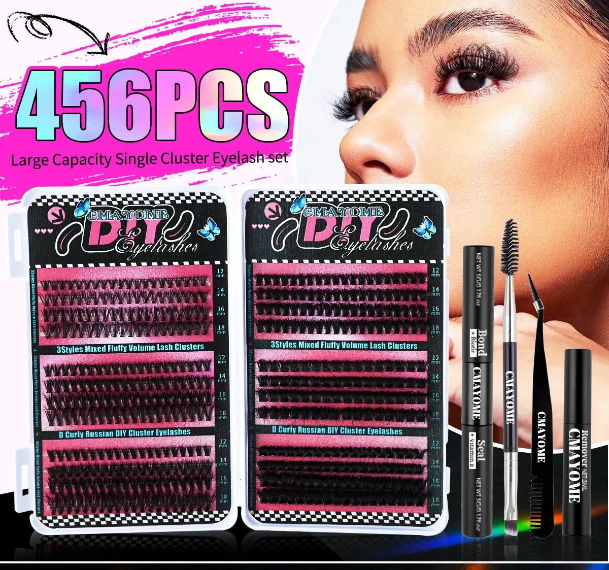 Afbeelding 7: 456 stuks DIY wimpers clusters kit 3 stijlen pluizige volume individuele wimperextensions set voor beginners