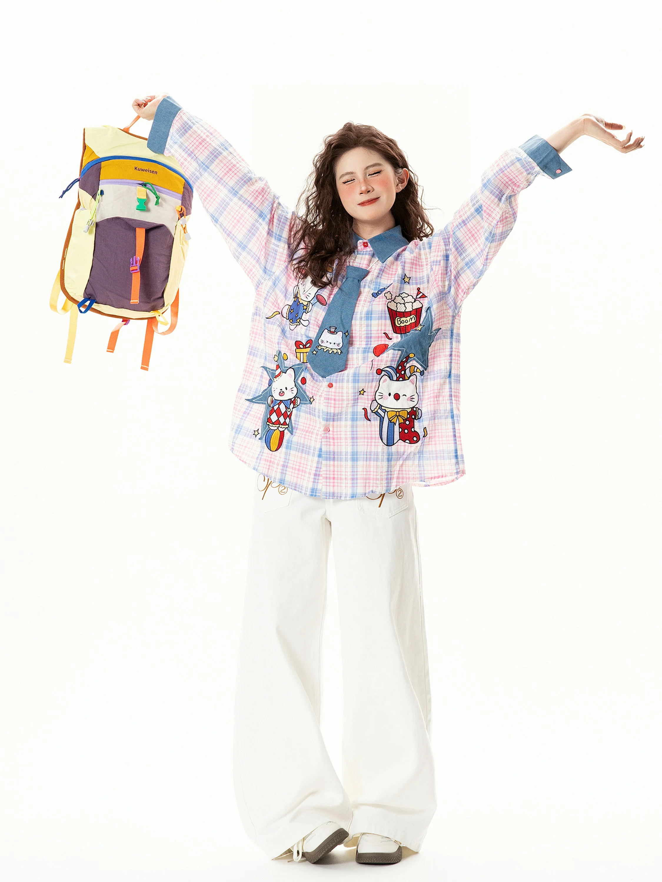 

Ретро-стиль: Длинная рубашка-сарафан в клетку с вышивкой для женщин, осенняя, свободная, универсальная, хлопковая, на пуговицах, повседневная, для молодых девушек