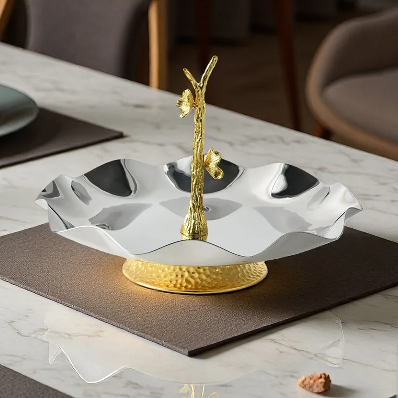 

Zml decorative floating lace stainless steel fruit plate ornament hotel storage tray