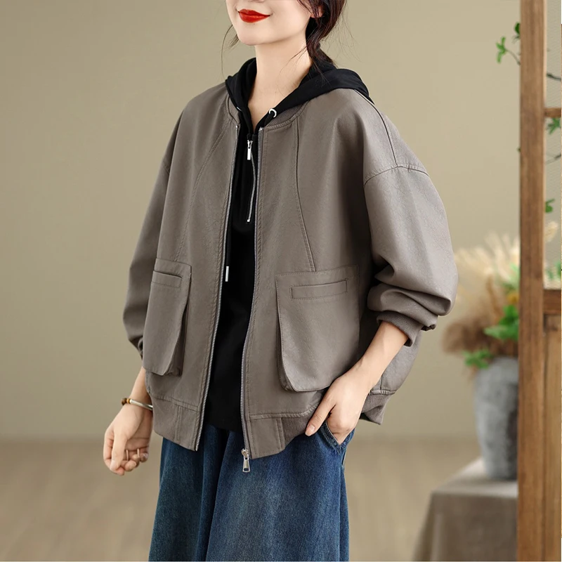 Masss Wasss Autunno Donna Classico Vintage Soild Giacche a vento oversize Moda donna Casual PU Giacche Cappotti larghi in ecopelle